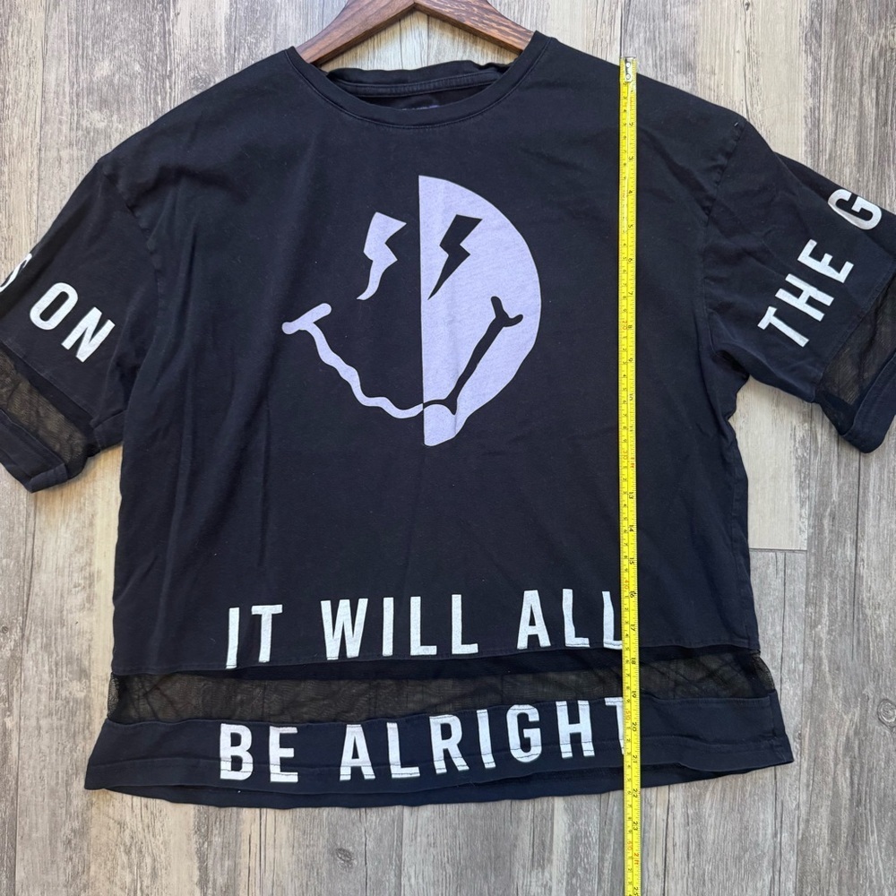 Black Graphic Women's Tee with Mesh Accents - Picture 9 of 10